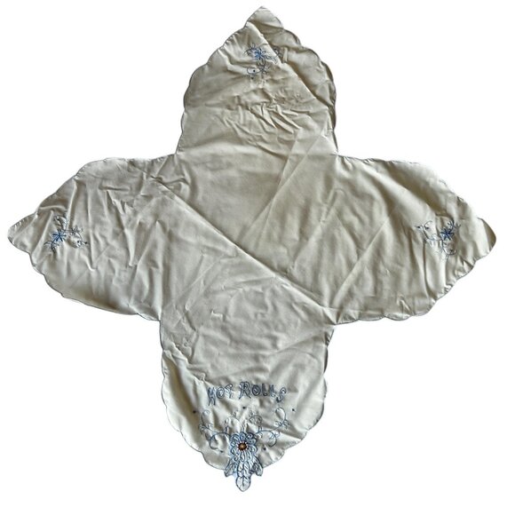 Vintage Embroidered Hot Rolls Bread Warmer Towel 22.5" X 23" Floral White & Blue - Picture 3 of 6